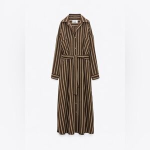 NWT Zara Brown Striped Long Sleeve Dress